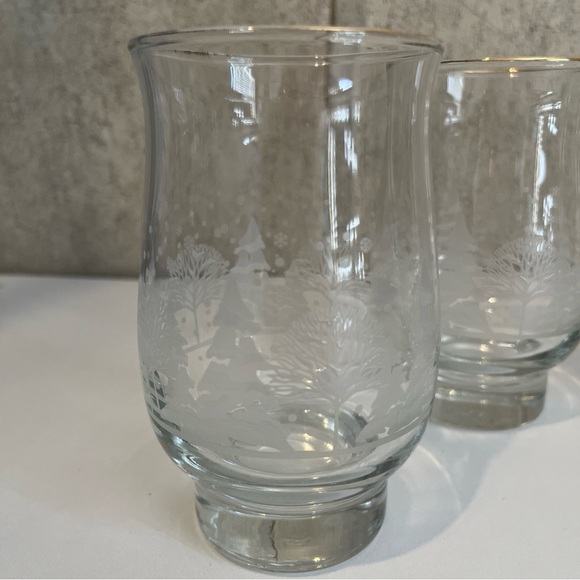 Vintage Libbey Piney Forest Elegant Etched Glass Gold Rimmed Glass Tumblers 4 pc - Picture 2 of 6